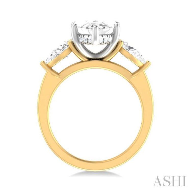 1 ctw Tri-Mount Marquise Shape Center Pear and Round Cut Diamond Semi Mount Engagement Ring in 14K Yellow and White Gold