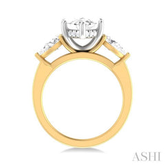 1 ctw Tri-Mount Marquise Shape Center Pear and Round Cut Diamond Semi Mount Engagement Ring in 14K Yellow and White Gold