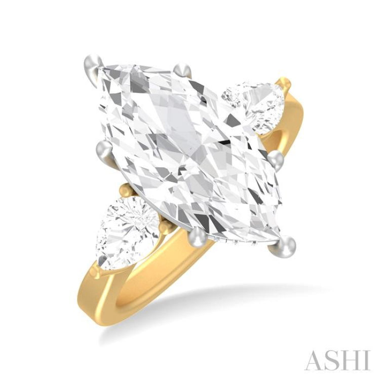 1 ctw Tri-Mount Marquise Shape Center Pear and Round Cut Diamond Semi Mount Engagement Ring in 14K Yellow and White Gold