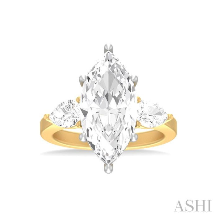 1 ctw Tri-Mount Marquise Shape Center Pear and Round Cut Diamond Semi Mount Engagement Ring in 14K Yellow and White Gold