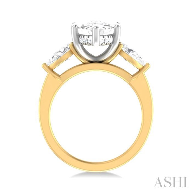 1 ctw Tri-Mount Marquise Shape Center Pear and Round Cut Diamond Semi Mount Engagement Ring in 14K Yellow and White Gold