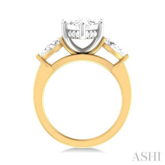 1 ctw Tri-Mount Marquise Shape Center Pear and Round Cut Diamond Semi Mount Engagement Ring in 14K Yellow and White Gold