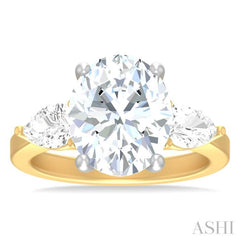 1 ctw Tri-Mount Oval Shape Center Pear and Round Cut Diamond Semi Mount Engagement Ring in 14K Yellow and White Gold