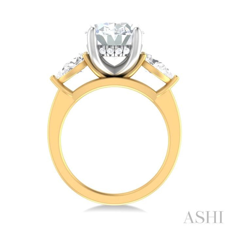 1 ctw Tri-Mount Oval Shape Center Pear and Round Cut Diamond Semi Mount Engagement Ring in 14K Yellow and White Gold