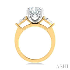 1 ctw Tri-Mount Oval Shape Center Pear and Round Cut Diamond Semi Mount Engagement Ring in 14K Yellow and White Gold