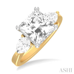 1 ctw Tri-Mount Princess Shape Center Pear and Round Cut Diamond Semi Mount Engagement Ring in 14K Yellow and White Gold