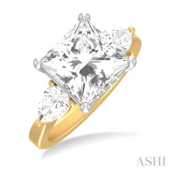 1 ctw Tri-Mount Princess Shape Center Pear and Round Cut Diamond Semi Mount Engagement Ring in 14K Yellow and White Gold