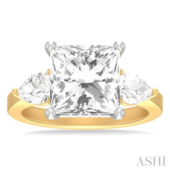 1 ctw Tri-Mount Princess Shape Center Pear and Round Cut Diamond Semi Mount Engagement Ring in 14K Yellow and White Gold