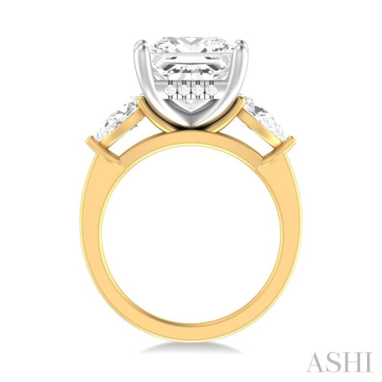 1 ctw Tri-Mount Princess Shape Center Pear and Round Cut Diamond Semi Mount Engagement Ring in 14K Yellow and White Gold