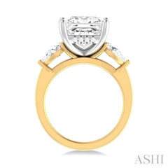 1 ctw Tri-Mount Princess Shape Center Pear and Round Cut Diamond Semi Mount Engagement Ring in 14K Yellow and White Gold