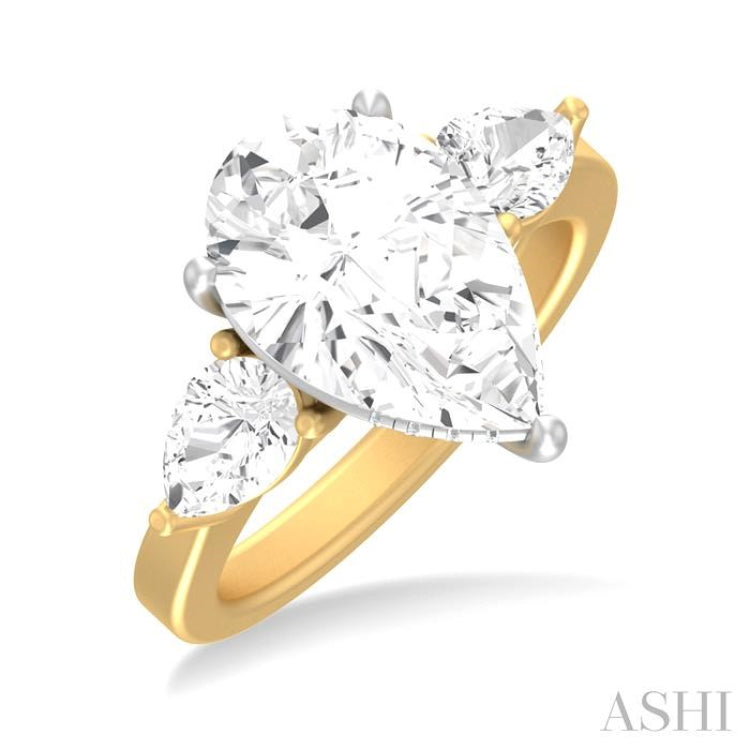 1 ctw Tri-Mount Centerpiece Pear and Round Cut Diamond Semi Mount Engagement Ring in 14K Yellow and White Gold