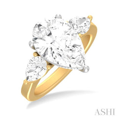 1 ctw Tri-Mount Centerpiece Pear and Round Cut Diamond Semi Mount Engagement Ring in 14K Yellow and White Gold