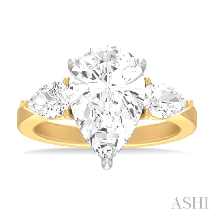 1 ctw Tri-Mount Centerpiece Pear and Round Cut Diamond Semi Mount Engagement Ring in 14K Yellow and White Gold