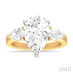 1 ctw Tri-Mount Centerpiece Pear and Round Cut Diamond Semi Mount Engagement Ring in 14K Yellow and White Gold