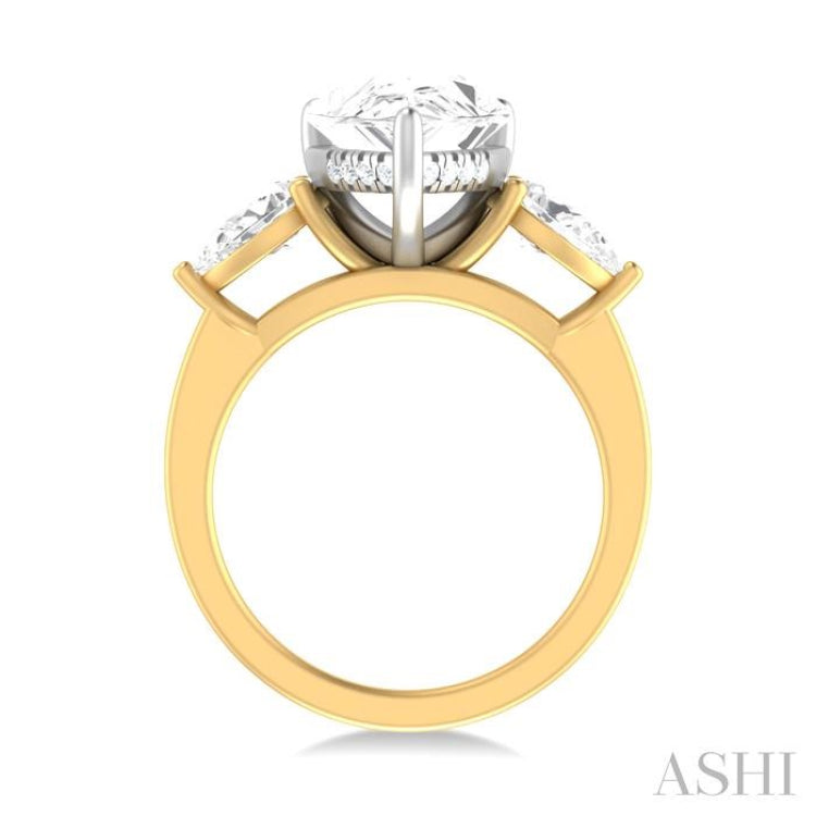 1 ctw Tri-Mount Centerpiece Pear and Round Cut Diamond Semi Mount Engagement Ring in 14K Yellow and White Gold