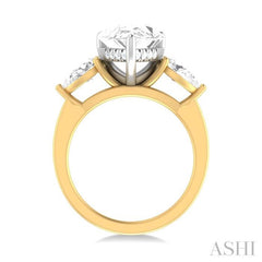 1 ctw Tri-Mount Centerpiece Pear and Round Cut Diamond Semi Mount Engagement Ring in 14K Yellow and White Gold
