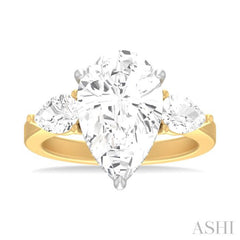 1 ctw Tri-Mount Centerpiece Pear and Round Cut Diamond Semi Mount Engagement Ring in 14K Yellow and White Gold