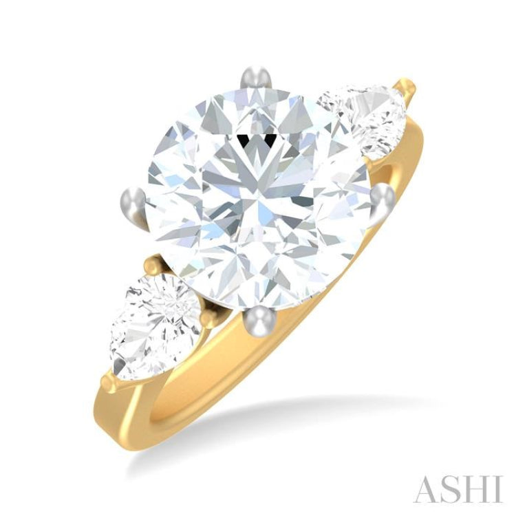 1 ctw Tri-Mount Circular Shape Center Pear and Round Cut Diamond Semi Mount Engagement Ring in 14K Yellow and White Gold
