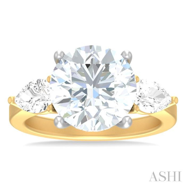 1 ctw Tri-Mount Circular Shape Center Pear and Round Cut Diamond Semi Mount Engagement Ring in 14K Yellow and White Gold