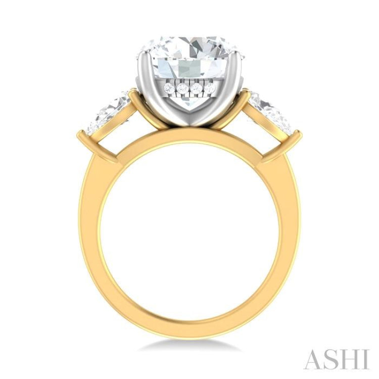 1 ctw Tri-Mount Circular Shape Center Pear and Round Cut Diamond Semi Mount Engagement Ring in 14K Yellow and White Gold