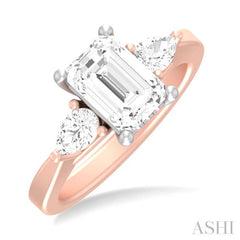 1/2 ctw Tri-Mount Emerald Shape Center Pear and Round Cut Diamond Semi Mount Engagement Ring in 14K Rose and White Gold