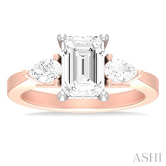 1/2 ctw Tri-Mount Emerald Shape Center Pear and Round Cut Diamond Semi Mount Engagement Ring in 14K Rose and White Gold