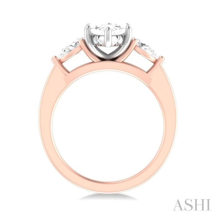 1/2 ctw Tri-Mount Marquise Shape Center Pear and Round Cut Diamond Semi Mount Engagement Ring in 14K Rose and White Gold