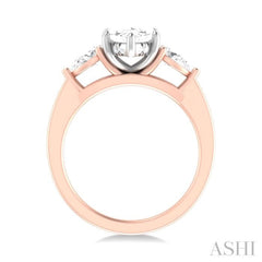 1/2 ctw Tri-Mount Marquise Shape Center Pear and Round Cut Diamond Semi Mount Engagement Ring in 14K Rose and White Gold