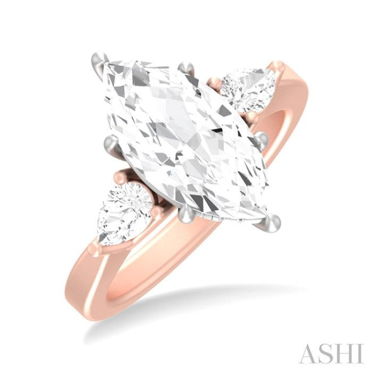 1/2 ctw Tri-Mount Marquise Shape Center Pear and Round Cut Diamond Semi Mount Engagement Ring in 14K Rose and White Gold