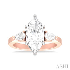 1/2 ctw Tri-Mount Marquise Shape Center Pear and Round Cut Diamond Semi Mount Engagement Ring in 14K Rose and White Gold