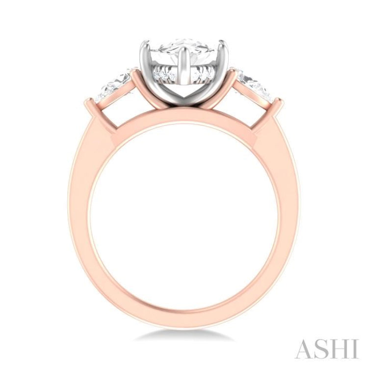 1/2 ctw Tri-Mount Marquise Shape Center Pear and Round Cut Diamond Semi Mount Engagement Ring in 14K Rose and White Gold