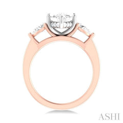 1/2 ctw Tri-Mount Marquise Shape Center Pear and Round Cut Diamond Semi Mount Engagement Ring in 14K Rose and White Gold