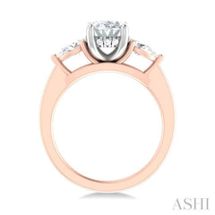 1/2 ctw Tri-Mount Oval Shape Center Pear and Round Cut Diamond Semi Mount Engagement Ring in 14K Rose and White Gold