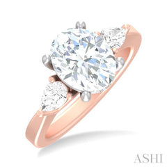 1/2 ctw Tri-Mount Oval Shape Center Pear and Round Cut Diamond Semi Mount Engagement Ring in 14K Rose and White Gold