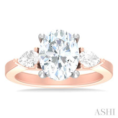 1/2 ctw Tri-Mount Oval Shape Center Pear and Round Cut Diamond Semi Mount Engagement Ring in 14K Rose and White Gold
