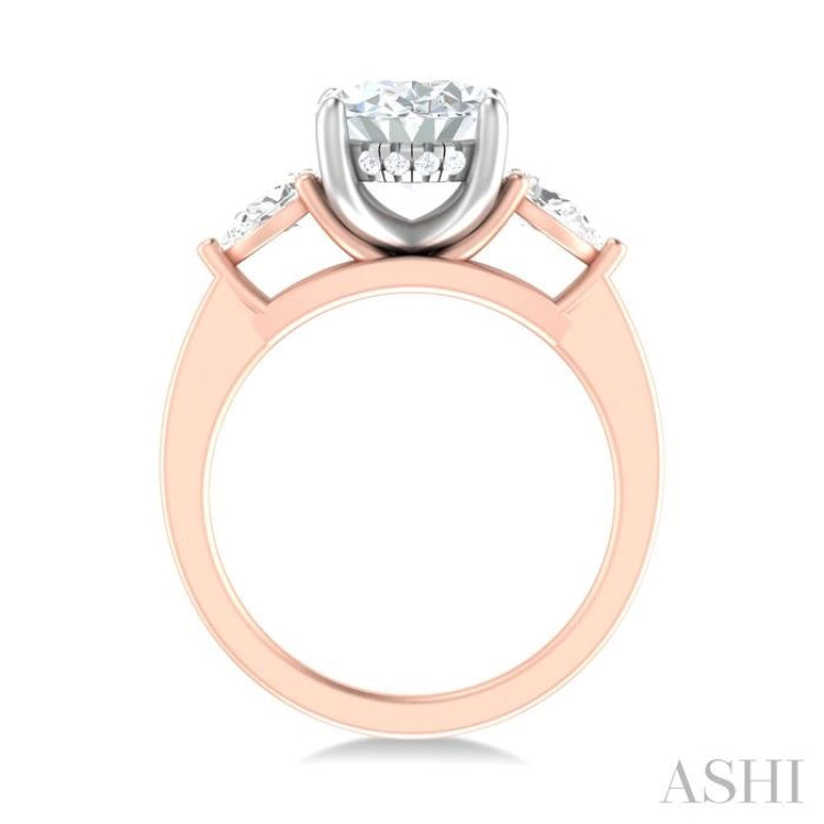 1/2 ctw Tri-Mount Oval Shape Center Pear and Round Cut Diamond Semi Mount Engagement Ring in 14K Rose and White Gold