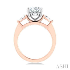 1/2 ctw Tri-Mount Oval Shape Center Pear and Round Cut Diamond Semi Mount Engagement Ring in 14K Rose and White Gold