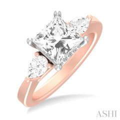 1/2 ctw Tri-Mount Princess Shape Center Pear and Round Cut Diamond Semi Mount Engagement Ring in 14K Rose and White Gold