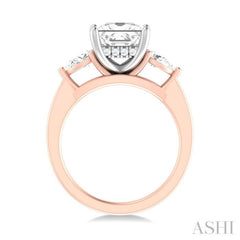 1/2 ctw Tri-Mount Princess Shape Center Pear and Round Cut Diamond Semi Mount Engagement Ring in 14K Rose and White Gold