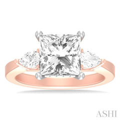1/2 ctw Tri-Mount Princess Shape Center Pear and Round Cut Diamond Semi Mount Engagement Ring in 14K Rose and White Gold