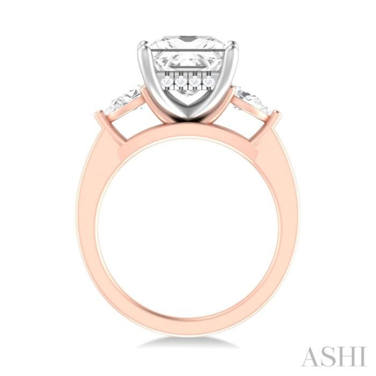 1/2 ctw Tri-Mount Princess Shape Center Pear and Round Cut Diamond Semi Mount Engagement Ring in 14K Rose and White Gold