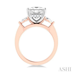 1/2 ctw Tri-Mount Princess Shape Center Pear and Round Cut Diamond Semi Mount Engagement Ring in 14K Rose and White Gold