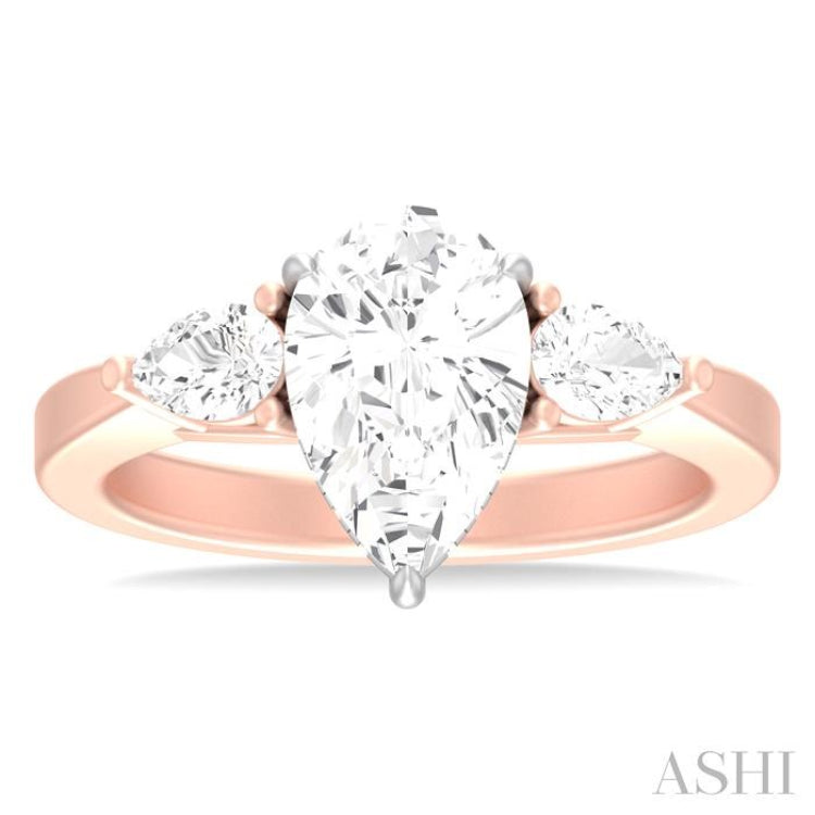 1/2 ctw Tri-Mount Centerpiece Pear and Round Cut Diamond Semi Mount Engagement Ring in 14K Rose and White Gold