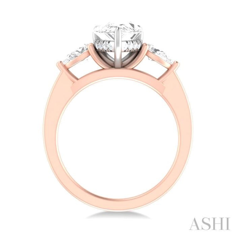 1/2 ctw Tri-Mount Centerpiece Pear and Round Cut Diamond Semi Mount Engagement Ring in 14K Rose and White Gold