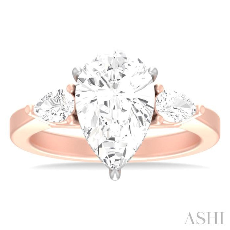 1/2 ctw Tri-Mount Centerpiece Pear and Round Cut Diamond Semi Mount Engagement Ring in 14K Rose and White Gold