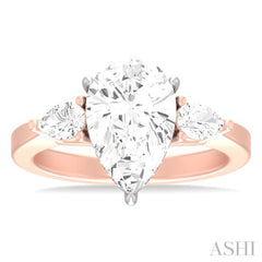 1/2 ctw Tri-Mount Centerpiece Pear and Round Cut Diamond Semi Mount Engagement Ring in 14K Rose and White Gold