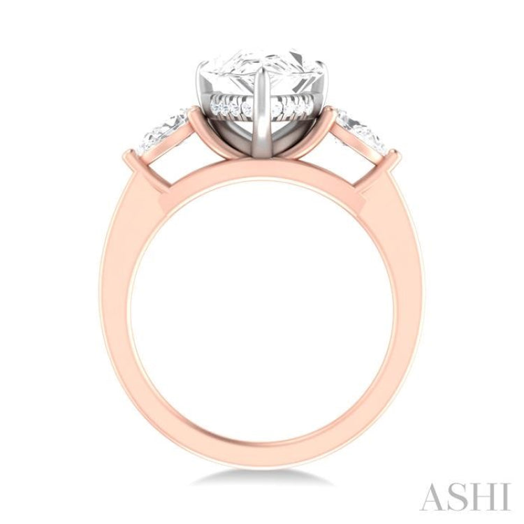 1/2 ctw Tri-Mount Centerpiece Pear and Round Cut Diamond Semi Mount Engagement Ring in 14K Rose and White Gold