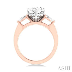 1/2 ctw Tri-Mount Centerpiece Pear and Round Cut Diamond Semi Mount Engagement Ring in 14K Rose and White Gold