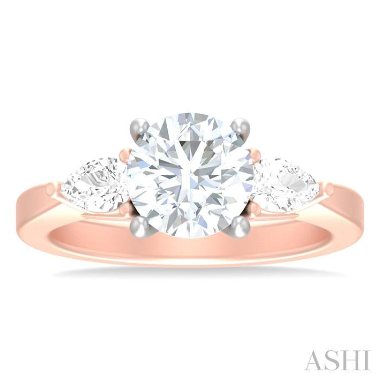 1/2 ctw Tri-Mount Circular Shape Center Pear and Round Cut Diamond Semi Mount Engagement Ring in 14K Rose and White Gold