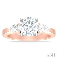 1/2 ctw Tri-Mount Circular Shape Center Pear and Round Cut Diamond Semi Mount Engagement Ring in 14K Rose and White Gold